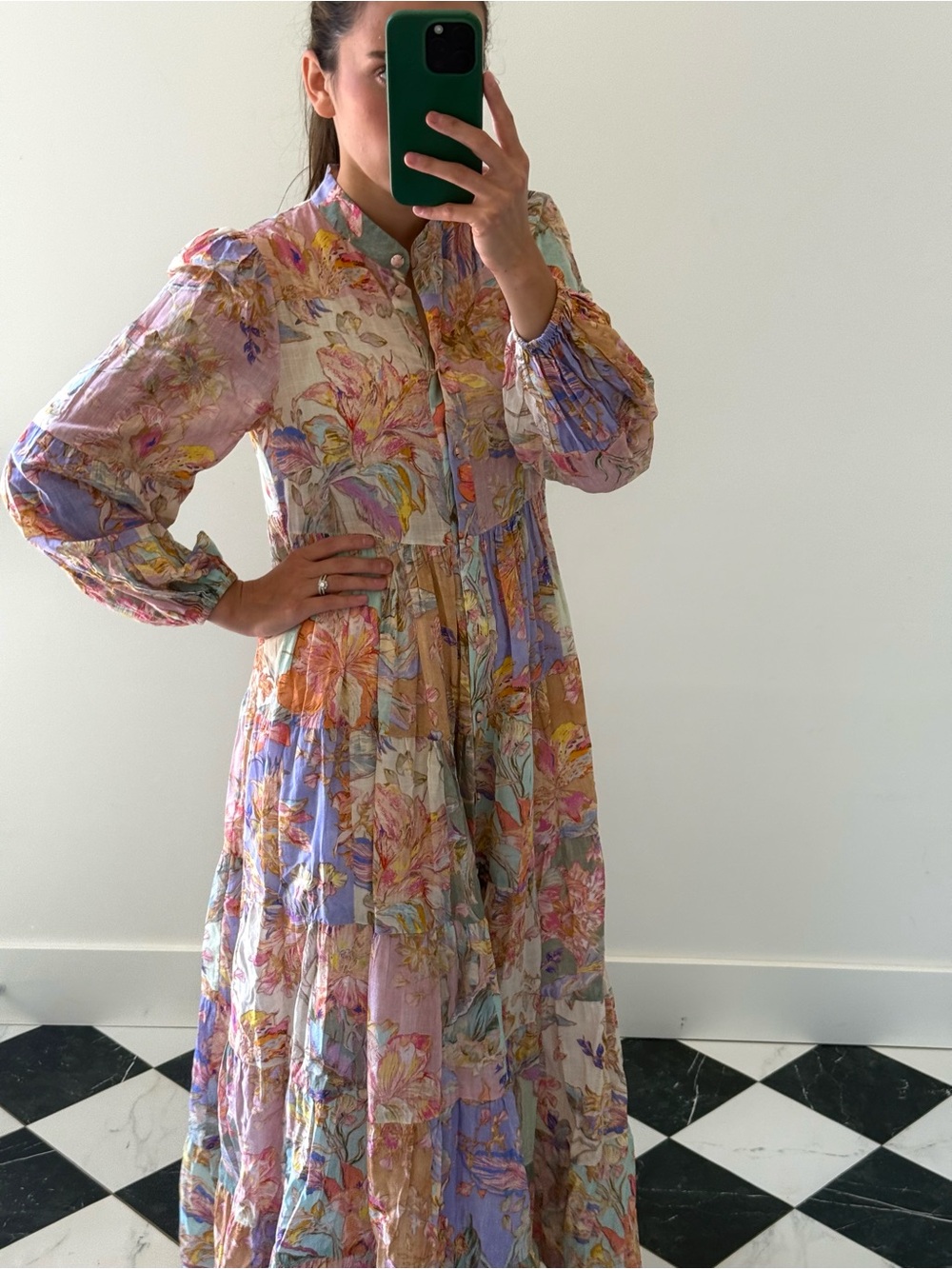 Zimmermann Cira Tiered Shirt Dress Patch Multi Floral Size 0 - Picture 8 of 9